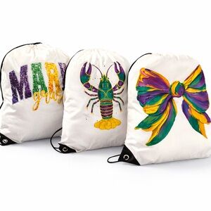 Handmade Mardi Gras Drawstring Bag – Louisiana Carnival 2026 – Festival Krewe